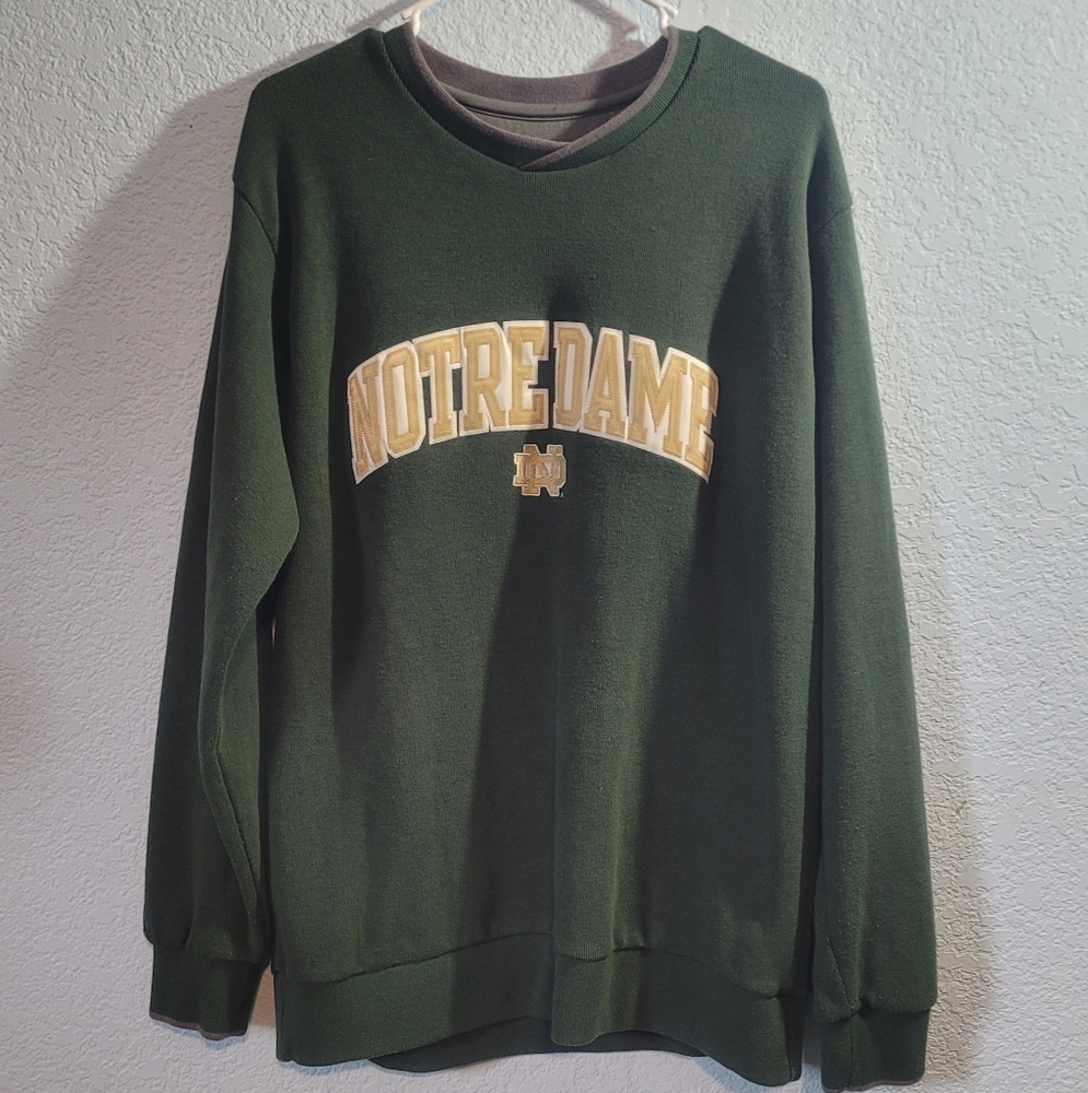Antigua Green Notre Dame Crewneck Sweater